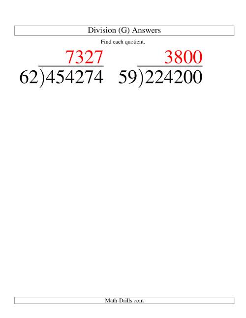 The Long Division - Two-Digit Divisor and a Four-Digit Quotient with No Remainder -- Large Print (G) Math Worksheet Page 2