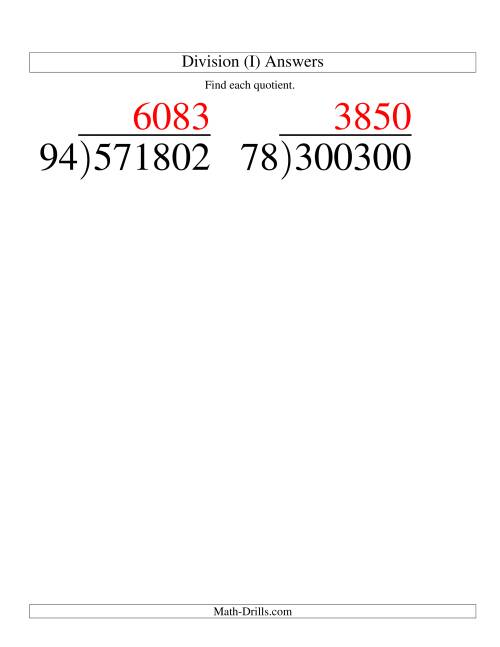 The Long Division - Two-Digit Divisor and a Four-Digit Quotient with No Remainder -- Large Print (I) Math Worksheet Page 2