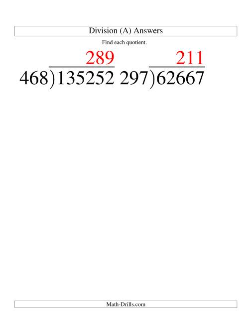 The Long Division - Three-Digit Divisor and a Three-Digit Quotient with No Remainder -- Large Print (A) Math Worksheet Page 2