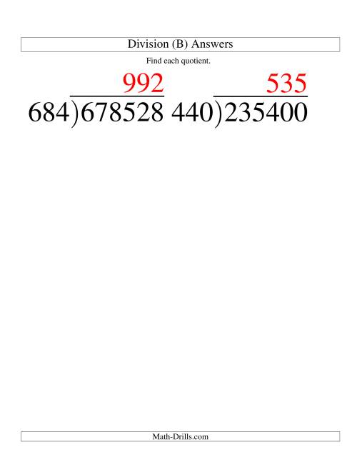 The Long Division - Three-Digit Divisor and a Three-Digit Quotient with No Remainder -- Large Print (B) Math Worksheet Page 2