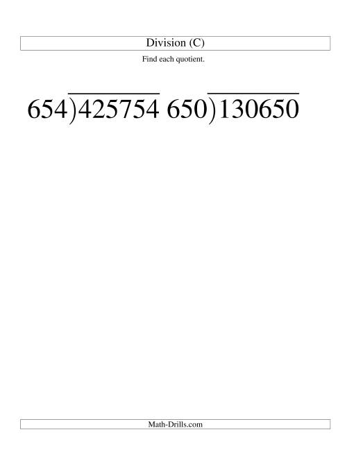 The Long Division - Three-Digit Divisor and a Three-Digit Quotient with No Remainder -- Large Print (C) Math Worksheet