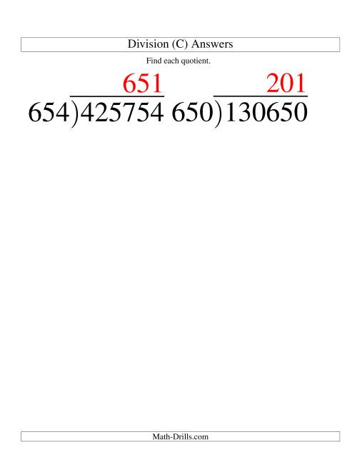 The Long Division - Three-Digit Divisor and a Three-Digit Quotient with No Remainder -- Large Print (C) Math Worksheet Page 2