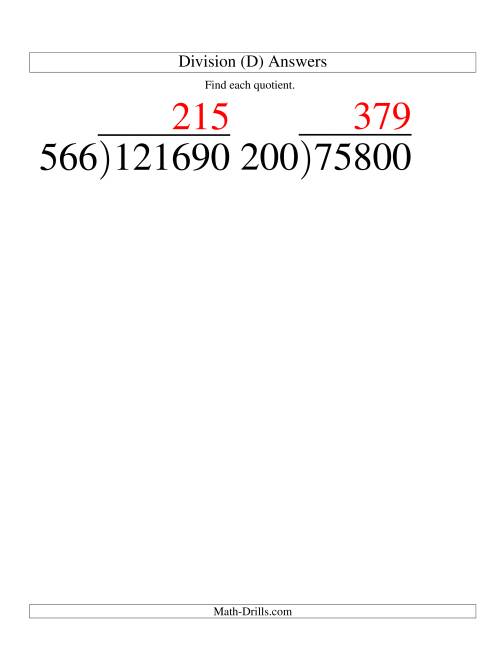 The Long Division - Three-Digit Divisor and a Three-Digit Quotient with No Remainder -- Large Print (D) Math Worksheet Page 2