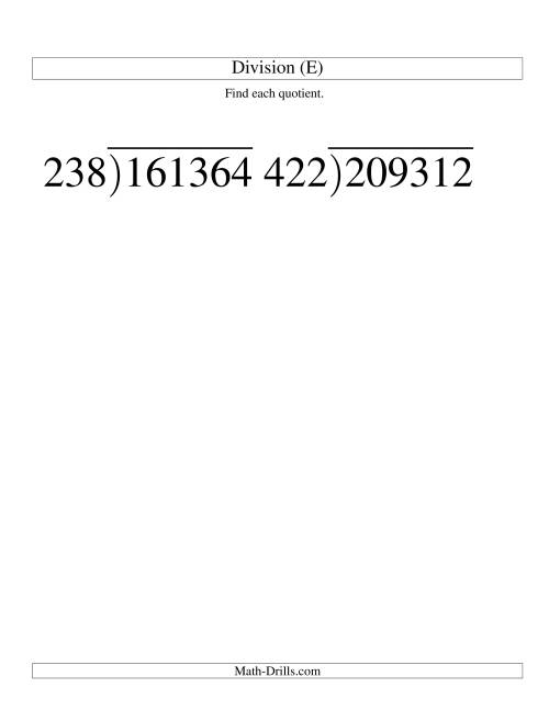 The Long Division - Three-Digit Divisor and a Three-Digit Quotient with No Remainder -- Large Print (E) Math Worksheet