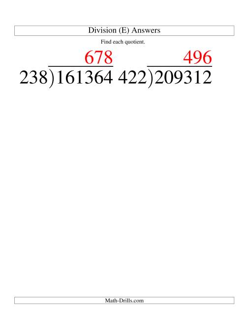 The Long Division - Three-Digit Divisor and a Three-Digit Quotient with No Remainder -- Large Print (E) Math Worksheet Page 2