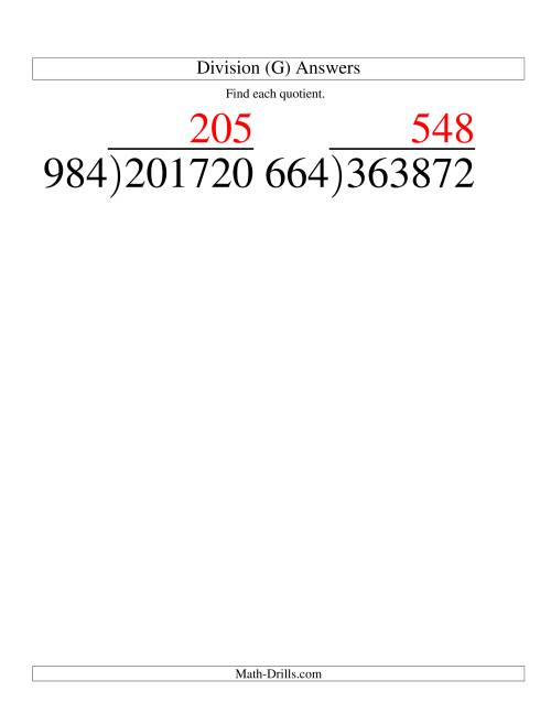 The Long Division - Three-Digit Divisor and a Three-Digit Quotient with No Remainder -- Large Print (G) Math Worksheet Page 2