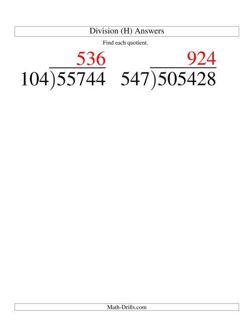 The Long Division - Three-Digit Divisor and a Three-Digit Quotient with No Remainder -- Large Print (H) Math Worksheet Page 2