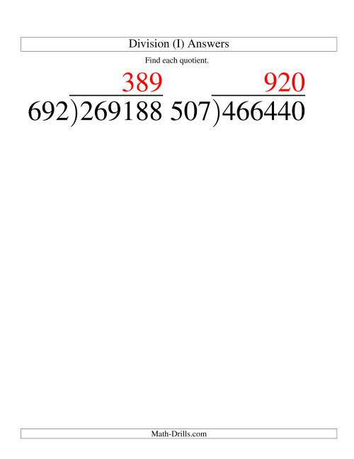 The Long Division - Three-Digit Divisor and a Three-Digit Quotient with No Remainder -- Large Print (I) Math Worksheet Page 2