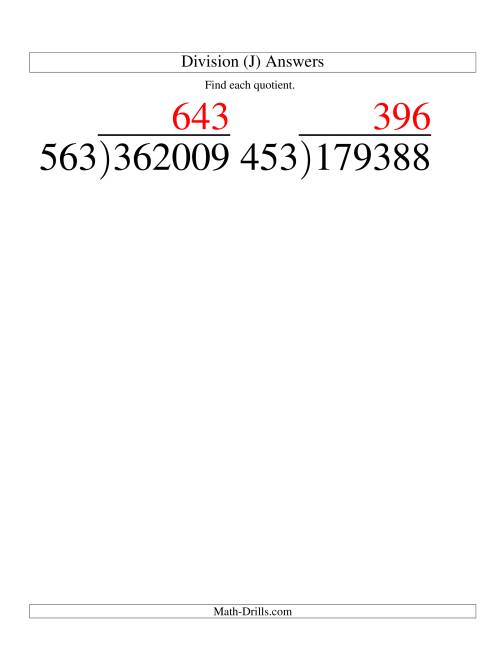 The Long Division - Three-Digit Divisor and a Three-Digit Quotient with No Remainder -- Large Print (J) Math Worksheet Page 2