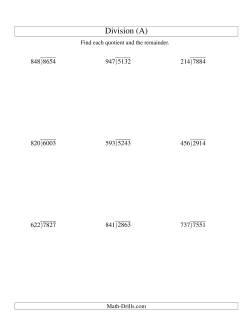 Long Division - Three-Digit Divisor and a Four-Digit Dividend with a Remainder