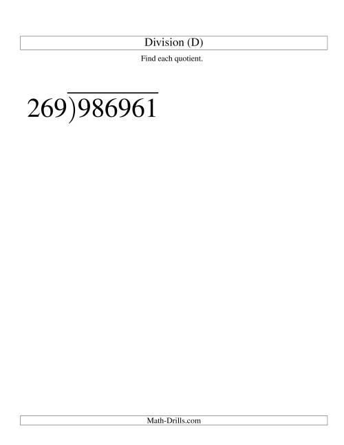 The Long Division - Three-Digit Divisor and a Four-Digit Quotient with No Remainder -- Large Print (D) Math Worksheet