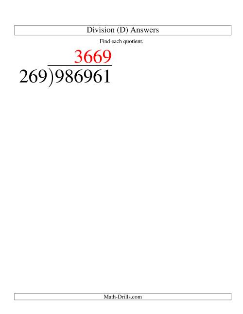 The Long Division - Three-Digit Divisor and a Four-Digit Quotient with No Remainder -- Large Print (D) Math Worksheet Page 2