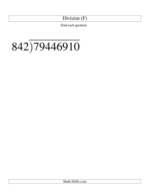 The Long Division - Three-Digit Divisor and a Five-Digit Quotient with No Remainder -- Large Print (F) Math Worksheet