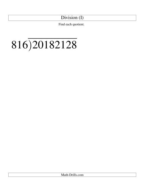 The Long Division - Three-Digit Divisor and a Five-Digit Quotient with No Remainder -- Large Print (I) Math Worksheet