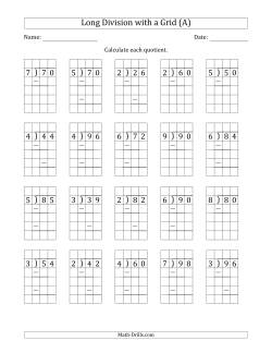 2-Digit by 1-Digit Long Division with Grid Assistance and Prompts and NO Remainders