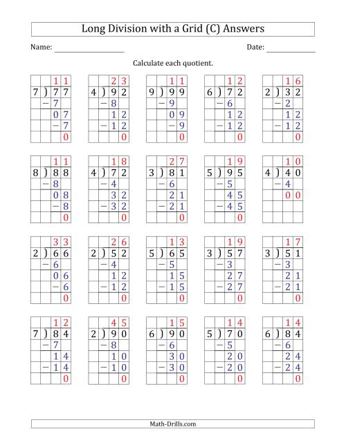 The 2-Digit by 1-Digit Long Division with Grid Assistance and Prompts and NO Remainders (C) Math Worksheet Page 2