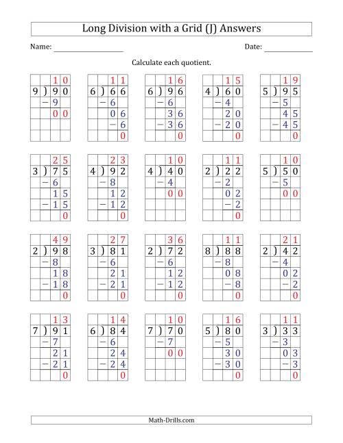 The 2-Digit by 1-Digit Long Division with Grid Assistance and Prompts and NO Remainders (J) Math Worksheet Page 2