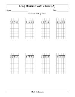 3-Digit by 1-Digit Long Division with Remainders with Grid Assistance