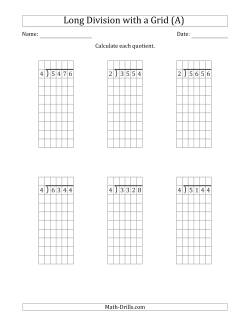 4-Digit by 1-Digit Long Division with Grid Assistance and NO Remainders