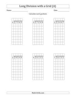 4-Digit by 1-Digit Long Division with Remainders with Grid Assistance