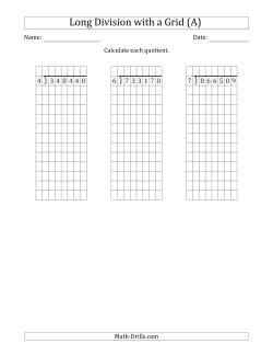 6-Digit by 1-Digit Long Division with Grid Assistance and NO Remainders
