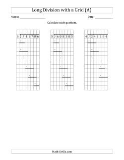 6-Digit by 1-Digit Long Division with Grid Assistance and Prompts and NO Remainders