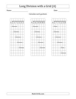 6-Digit by 1-Digit Long Division with Remainders with Grid Assistance and Prompts