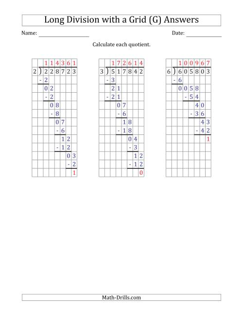 The 6-Digit by 1-Digit Long Division with Remainders with Grid Assistance and Prompts (G) Math Worksheet Page 2