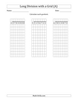 6-Digit by 1-Digit Long Division with Remainders with Grid Assistance