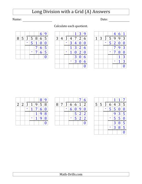 4 digit by 2 digit long division with grid assistance and