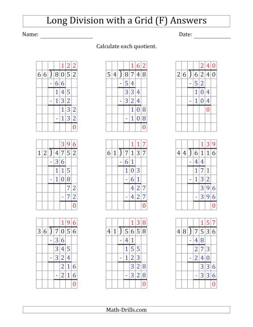 The 4-Digit by 2-Digit Long Division with Grid Assistance and Prompts and NO Remainders (F) Math Worksheet Page 2