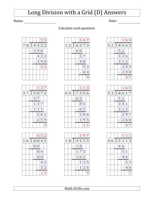 The 4-Digit by 2-Digit Long Division with Remainders with Grid Assistance and Prompts (D) Math Worksheet Page 2