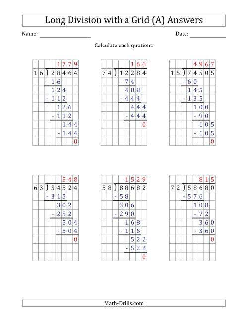 5 digit by 2 digit long division with grid assistance and prompts and no remainders a