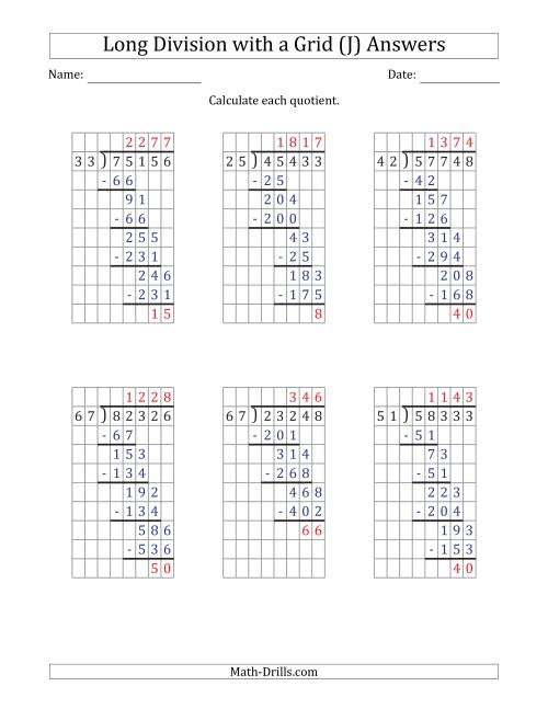 The 5-Digit by 2-Digit Long Division with Remainders with Grid Assistance and Prompts (J) Math Worksheet Page 2