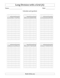 6-Digit by 2-Digit Long Division with Grid Assistance and NO Remainders