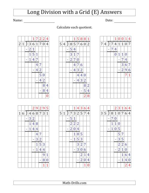 The 6-Digit by 2-Digit Long Division with Remainders with Grid Assistance and Prompts (E) Math Worksheet Page 2