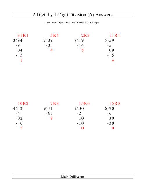 Dividing a 2-Digit Dividend by a 1-Digit Divisor and Showing Steps (Old)