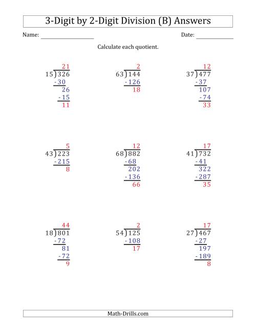 3 digit by 2 digit long division with remainders and steps