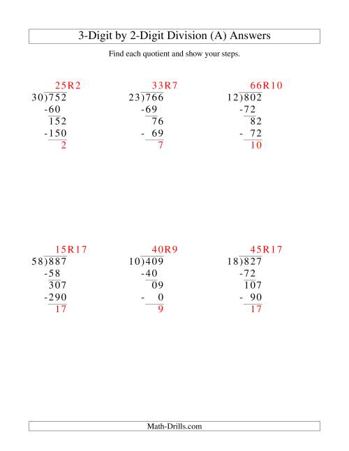 The Dividing a 3-Digit Dividend by a 2-Digit Divisor and Showing Steps (Old) Math Worksheet Page 2