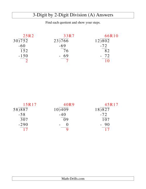 dividing a 3 digit dividend by a 2 digit divisor and showing steps old