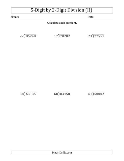 5 Digit By 2 Digit Long Division With Remainders And Steps Shown On 