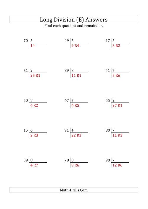 European Long Division with a 1-Digit Divisor and a 2-Digit Dividend ...