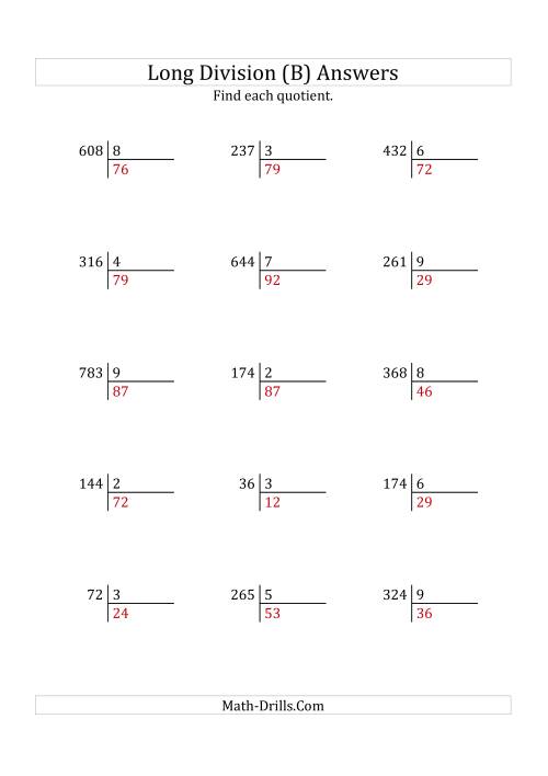 The European Long Division with a 1-Digit Divisor and a 2-Digit Quotient with No Remainders (B) Math Worksheet Page 2
