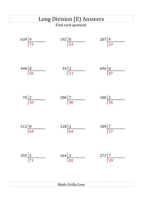 european long division with a 1 digit divisor and a 2 digit quotient