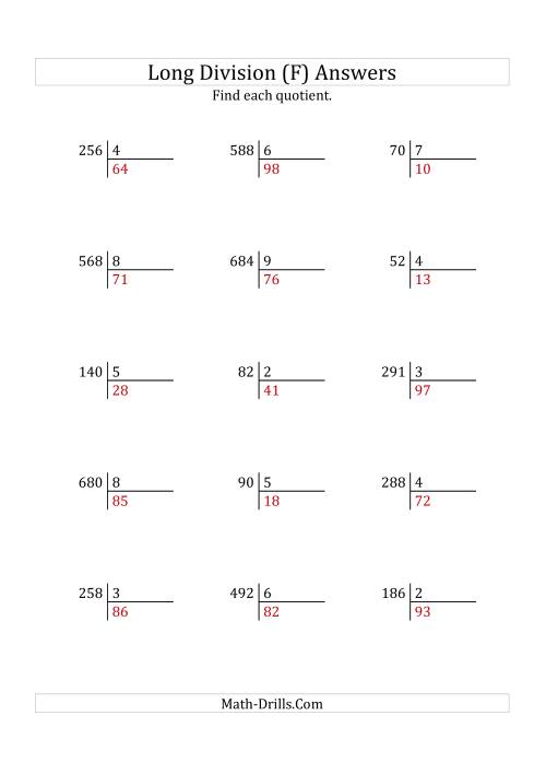 european long division with a 1 digit divisor and a 2 digit quotient