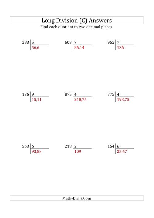 european long division with a 1 digit divisor and a 3 digit dividend