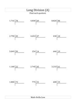 European Long Division with a 2-Digit Divisor and a 2-Digit Quotient with No Remainders