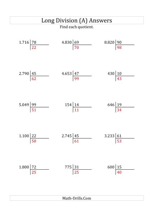 european long division with a 2 digit divisor and a 2 digit quotient