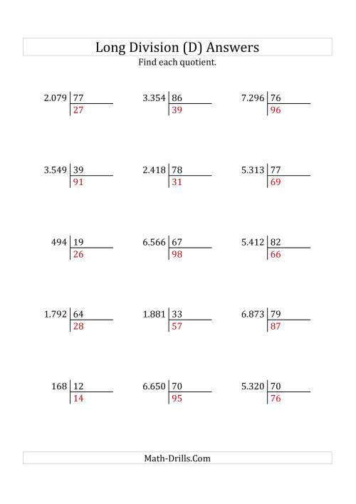 The European Long Division with a 2-Digit Divisor and a 2-Digit Quotient with No Remainders (D) Math Worksheet Page 2