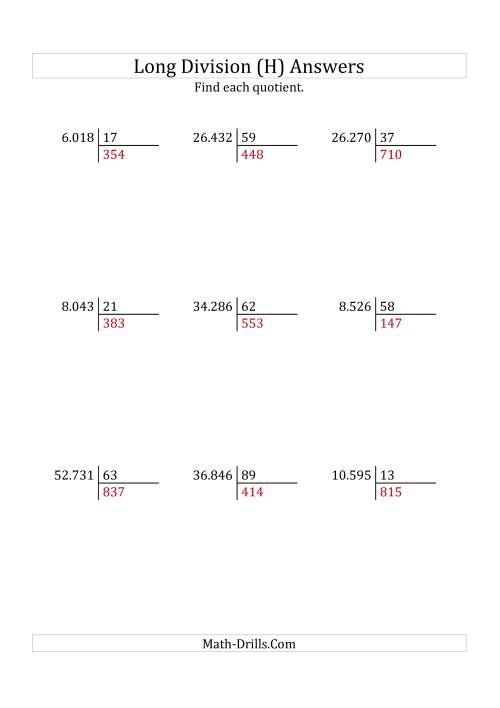 The European Long Division with a 2-Digit Divisor and a 3-Digit Quotient with No Remainders (H) Math Worksheet Page 2